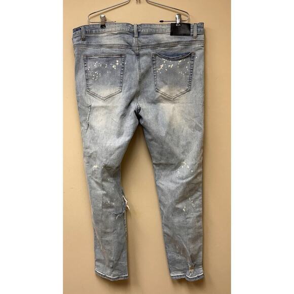 THRT Size 44 Men's Blue Light Wash Denim Jeans Distressed Splatter Streetwear - Picture 2 of 13